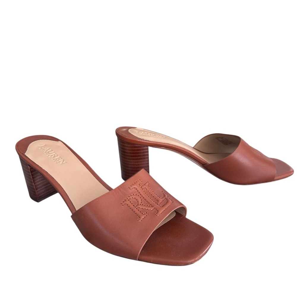 Lauren Ralph Lauren Everly Block-Heel Dress Sandals Mules Lauren Tan Size 6.5